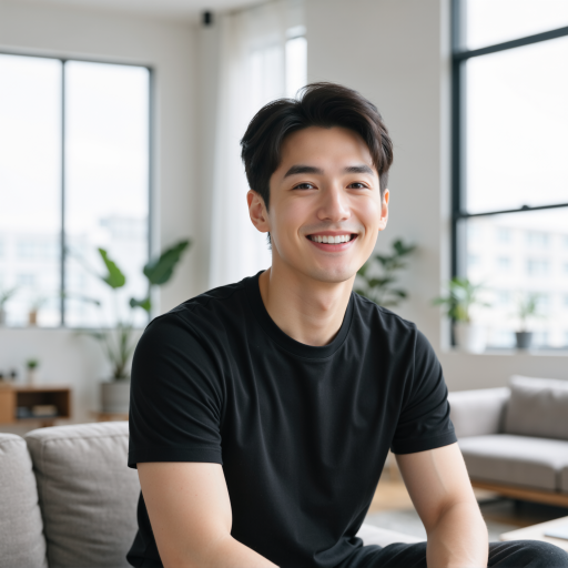 三十五岁左右男性头像，穿黑色T恤，短发，眼神专注，背景为浅灰色，体现技术专家的专业气质